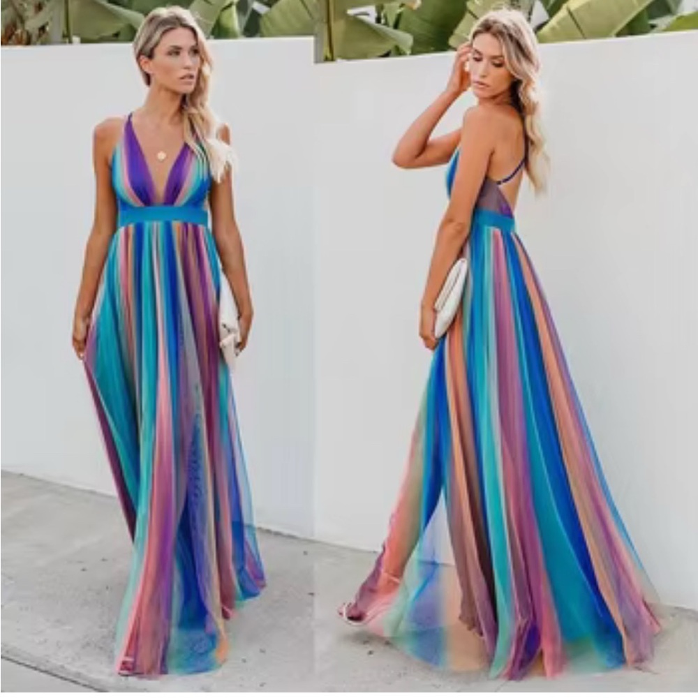 Luxxel Multicolor Striped Maxi Dress